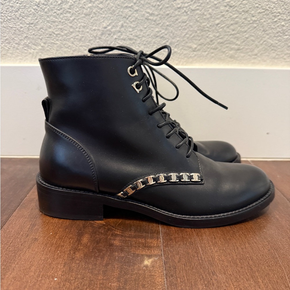 Salvatore Ferragamo Black Lace-Up Boots with gold Detail